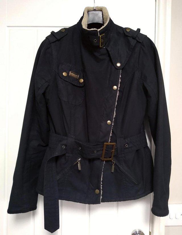 Preview of the first image of Barbour Biker Black Waxed Ladies / Womens Jacket - Size 10.