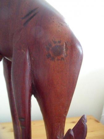 Image 2 of Large 12" tall vintage hand carved wooden deer/antelope.