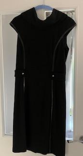 Preview of the first image of Joseph Ribcoff Black sleeveless dress / leather trim size 10.