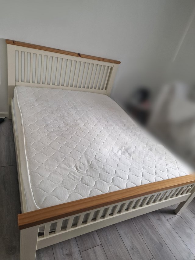Preview of the first image of King Size Oak Bed Frame with Memory Foam Mattress.