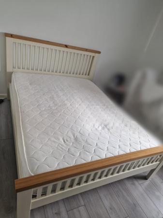 Image 1 of King Size Oak Bed Frame with Memory Foam Mattress