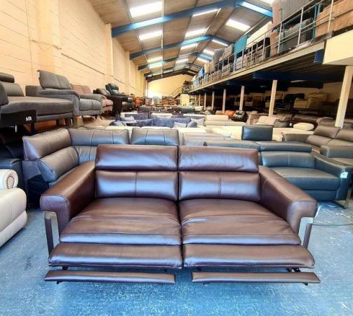 Image 2 of Moreno brown leather electric recliner 3 seater sofa