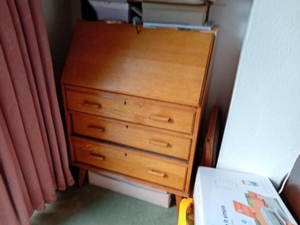 Image 2 of Vintage 1950's solid wood bureau and drawer.mint condition
