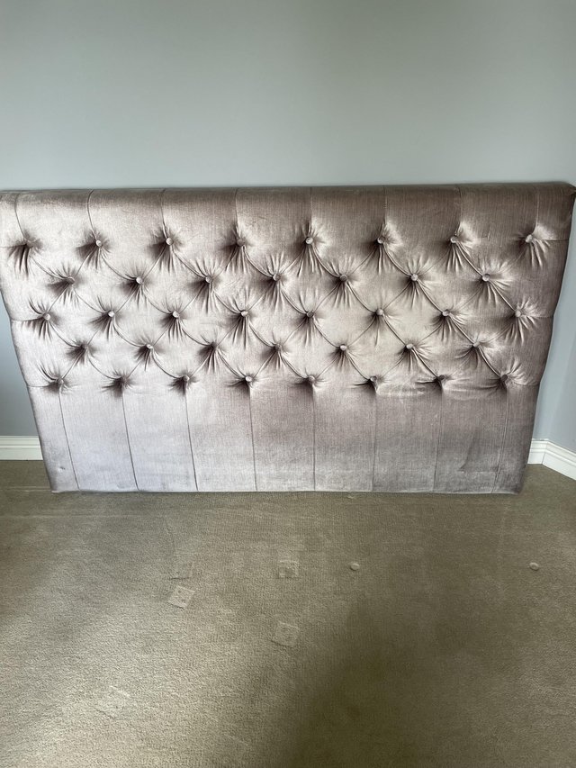 Preview of the first image of Double mink grey velvet headboard.