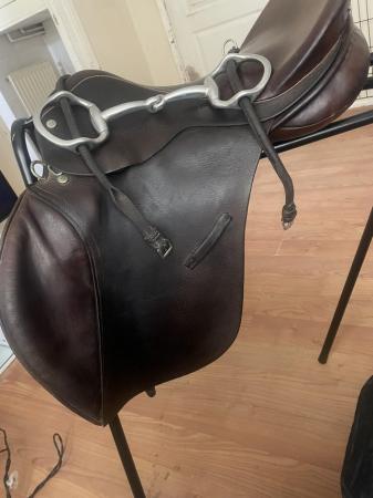 Image 1 of Brown leather 16” medium GP saddle and Cheltenham gag