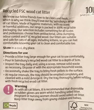 Image 1 of 2 x 10L Bags Recycled Wood Pellet Cat Litter, REDUCED.