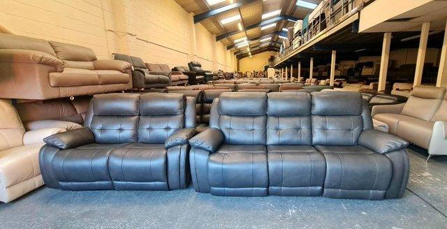 Preview of the first image of La-z-boy El Paso grey leather recliner 3+2 seater sofas.