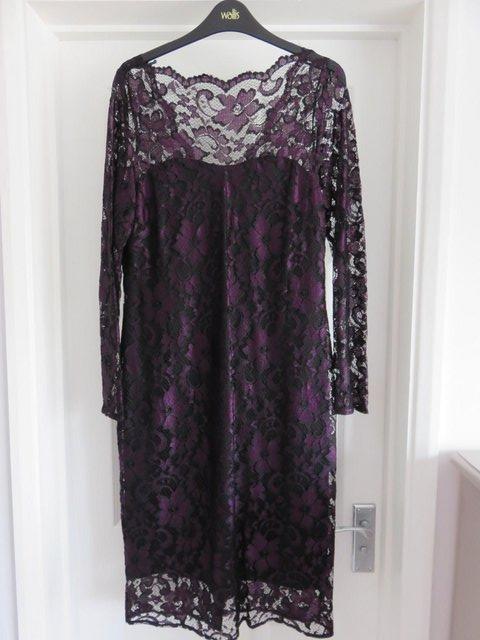 Preview of the first image of Wallis lace cocktail dress in grape size 14.
