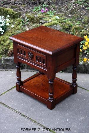 Image 76 of AN OLD CHARM TUDOR BROWN CARVED OAK BEDSIDE PHONE LAMP TABLE