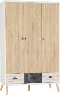 Image 1 of Nordic 3 door 3 drawer wardrobe in white/distressed