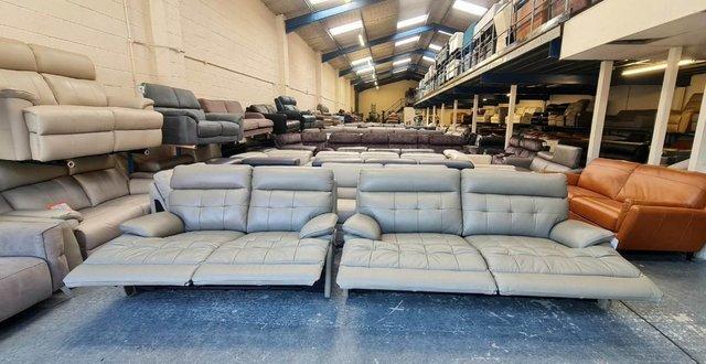 Image 10 of La-z-boy Knoxville grey leather electric 3+2 seater sofas