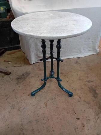 Image 1 of ANTIQUE VICTORIAN HEAVY CAST IRON MARBLE TOP BISTRO TABLE VG
