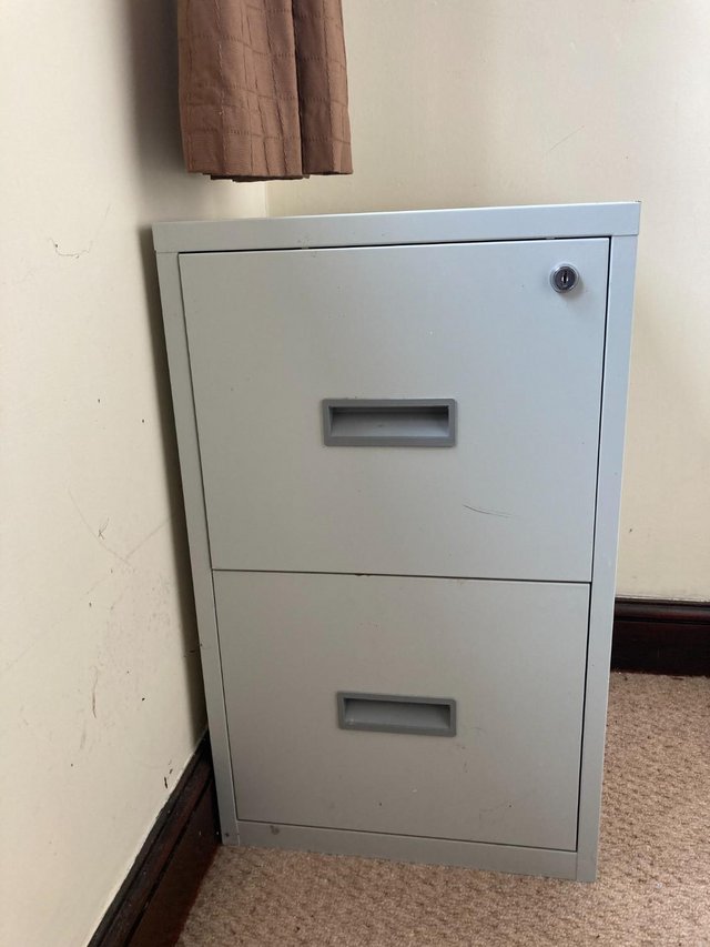 Preview of the first image of Silver grey 2-door filing cabinet.