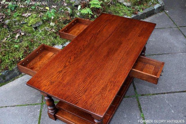 Image 91 of TAYLOR & Co STRESSED OAK THREE DRAWER POTBOARD COFFEE TABLE