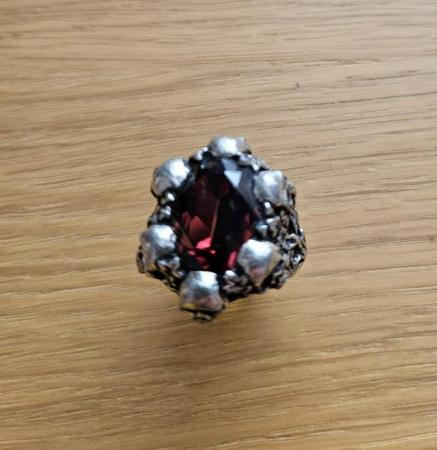 Image 1 of Pewter Gothic Style Ring with Red Stone