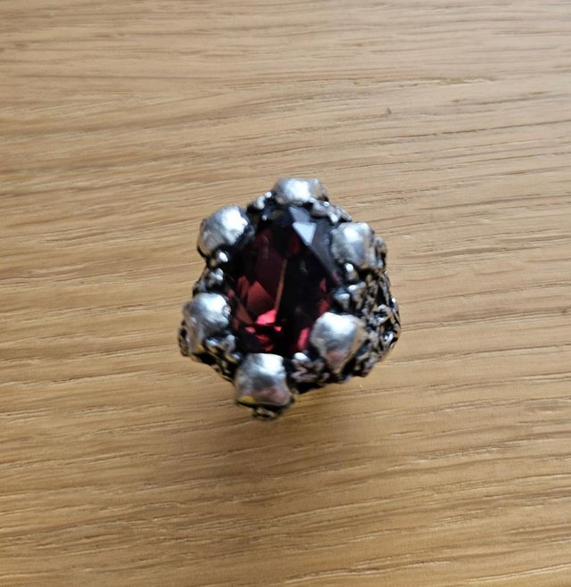 Preview of the first image of Pewter Gothic Style Ring with Red Stone.