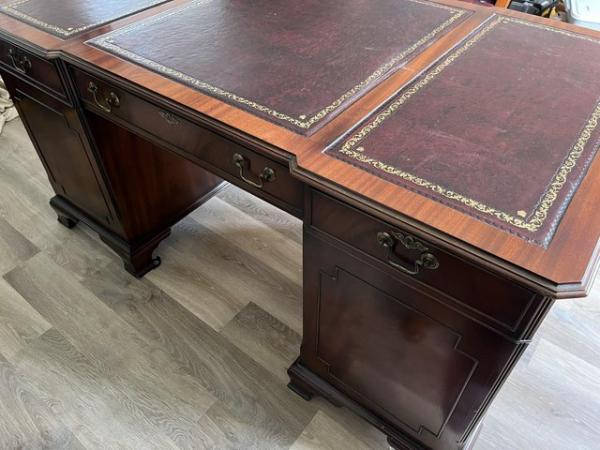 Image 2 of Reproduction mahogany and leather Parters Desk