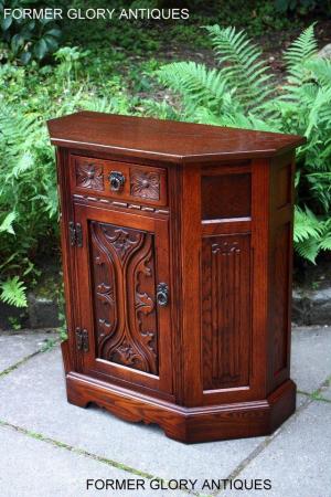 Image 2 of OLD CHARM TUDOR OAK CANTED HALL TABLE CABINET CUPBOARD STAND