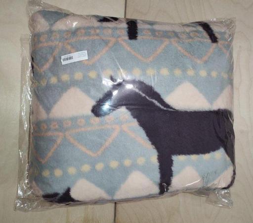 Image 2 of Sherpa Printed Blanket Horse Pony Pattern 200x150 cm Grey &