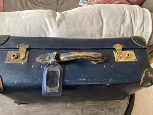 Image 2 of Large Navy Blue Vintage Suitcase