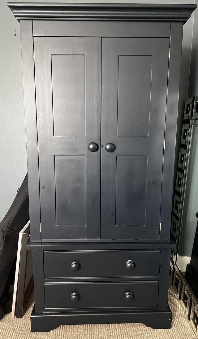 Preview of the first image of Blue painted solid wood small wardrobe & chest of drawers.