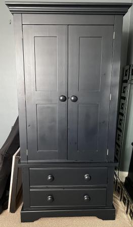 Image 1 of Blue painted solid wood small wardrobe & chest of drawers