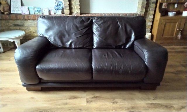 Image 3 of Sofa 2 seater brown leather. Fair condition