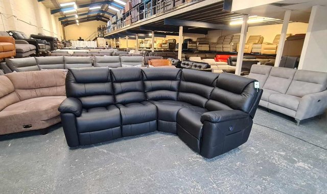 Image 1 of La-z-boy Staten black leather electric recliner corner sofa