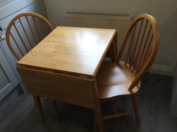 Image 2 of PINE KITCHEN TABLE AND TWO CHAIRS