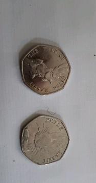 Image 1 of Collectable Peter Rabbit 50 pence pieces x2 2016 & 2017