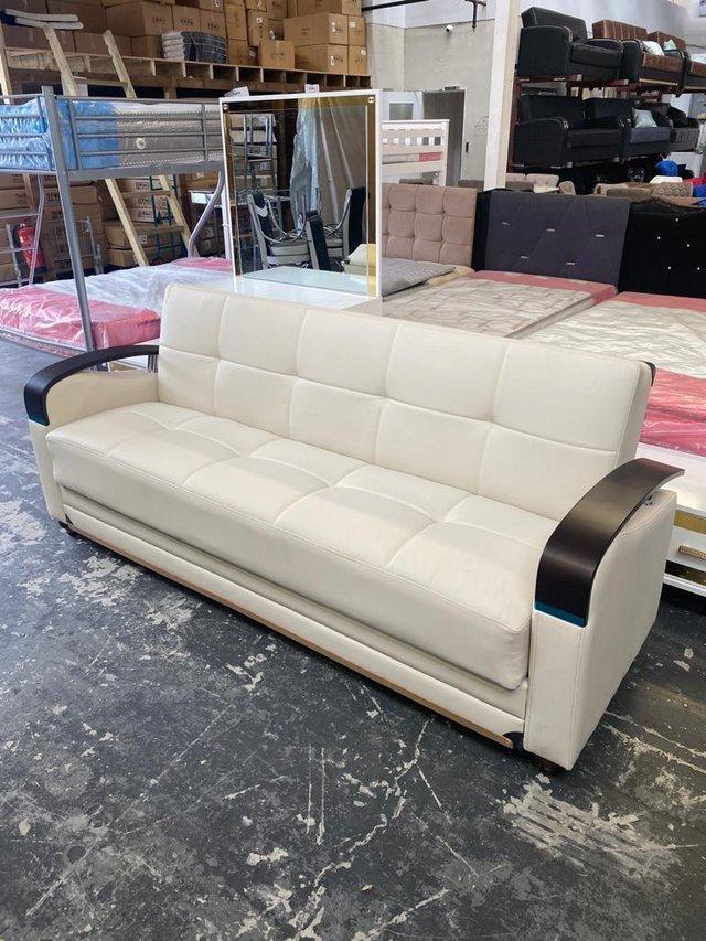 Preview of the first image of Horny Groupinh 3 Seater White Leathetr Sofabed Sale Offer.