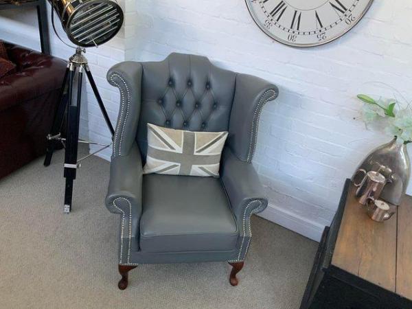 Image 3 of Grey Queen Anne Chesterfield armchair. Sofa available.