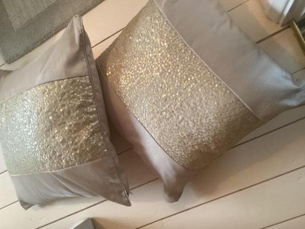 Image 3 of Champagne colour sequin curtains & cushions