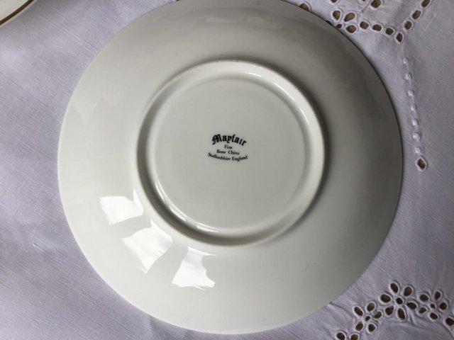 Preview of the first image of Mayfair White with Pink flowers Bone China Dinner set.