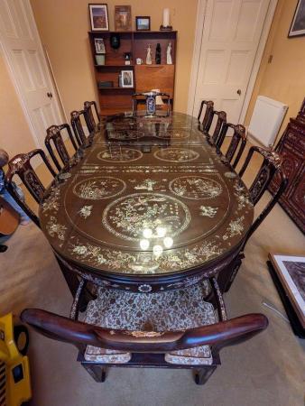 Image 2 of 10 seat Chinese mother of pearl dining table