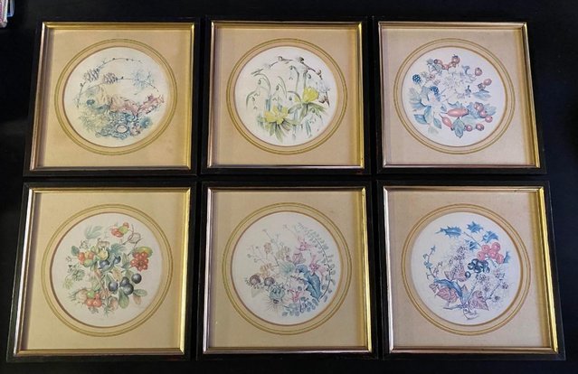 Image 2 of 6 Vintage framed floral watercolour prints 1981