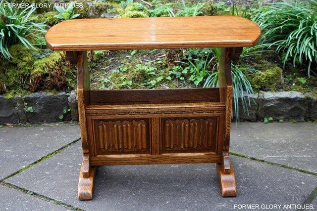 Image 11 of AN OLD CHARM VINTAGE OAK MAGAZINE RACK COFFEE LAMP TABLE
