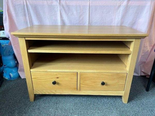Image 1 of Real Solid Oak TV Stand with Shelves & Drawers