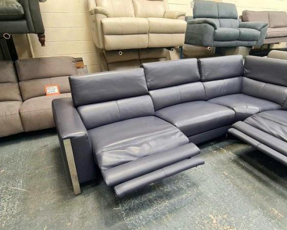 Image 12 of Torres blue leather electric recliner corner sofa