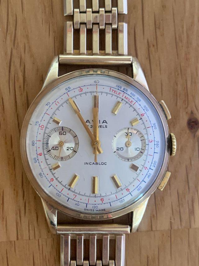 Preview of the first image of 1960s 9ct Gold Avia Chronograph Watch/ 9ct Gold Bracelet.