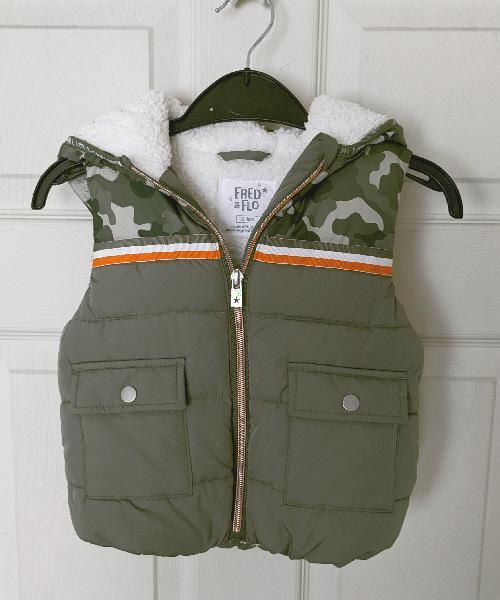 Preview of the first image of Fred & Flo Khaki Sherpa Lined Gilet - Age 12/18M.