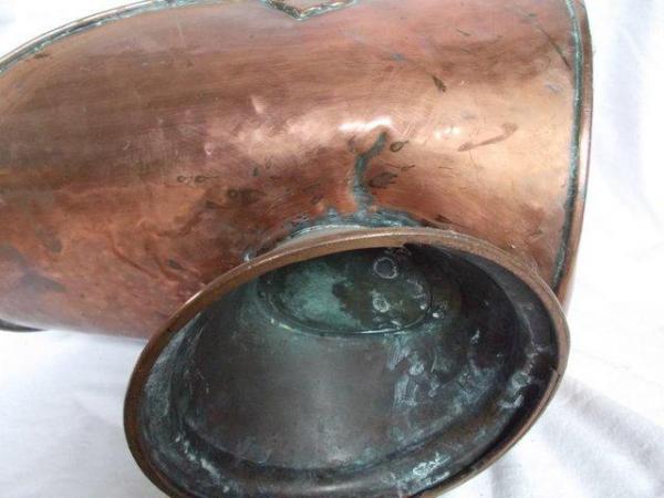 Image 5 of Old copper coal log bucket scuttle, nice original patina (E)