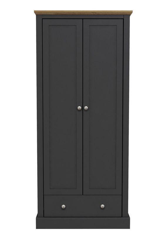Preview of the first image of DEVON 2 DOOR 1 DRAWER WARDROBE - CHARCOAL & OAK.