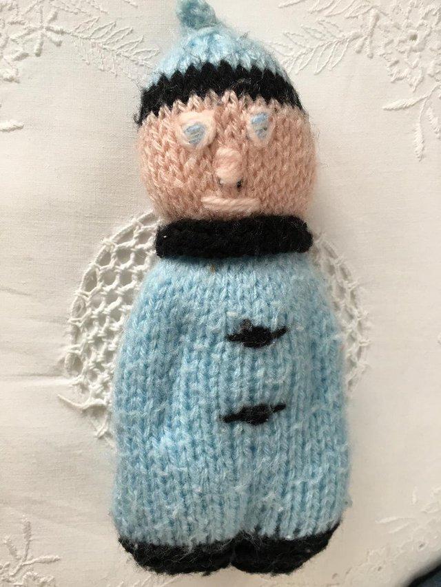 Preview of the first image of Small vintage early/mid 1980's hand-knitted stuffed doll..