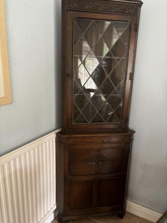 Image 3 of Dark wood corner cupboard with half glass door