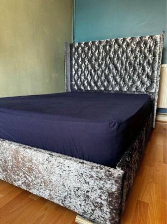 Image 2 of Blue Velvet crush double bed for sale