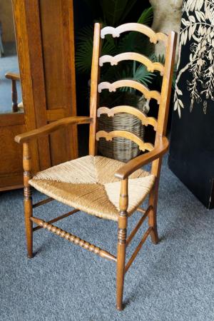 Image 7 of Arts & Crafts Oak Ladder back Occasional Chair Rush Seat