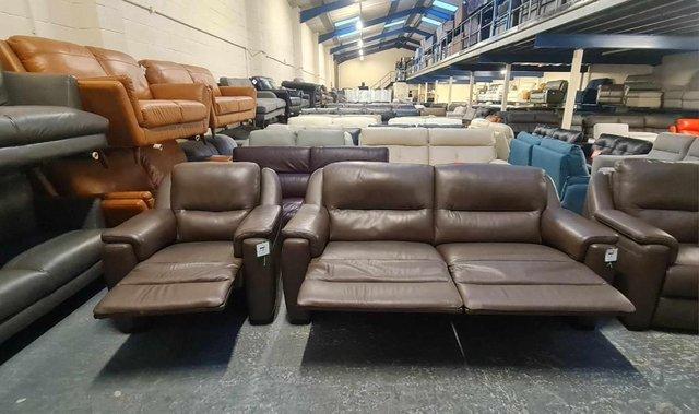 Image 12 of Italian Avola brown leather recliner sofa and 2 armchairs