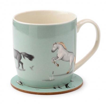 Image 2 of Porcelain Mug & Coaster Set - Willow Farm Horses.