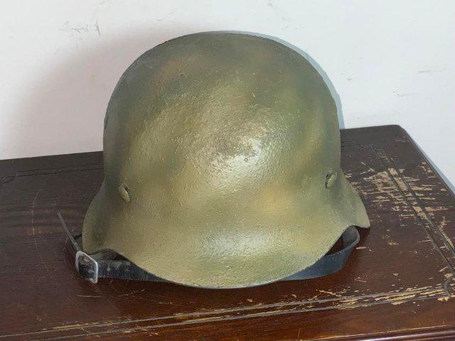 Preview of the first image of German Helmet & liner + chin strap.